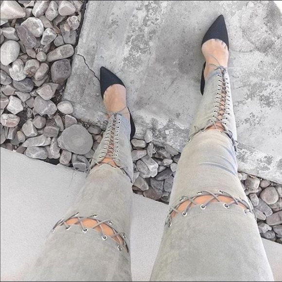 •LAST 2• Camel Faux Suede Lace-Up Leggings Pants - Picture 4 of 5